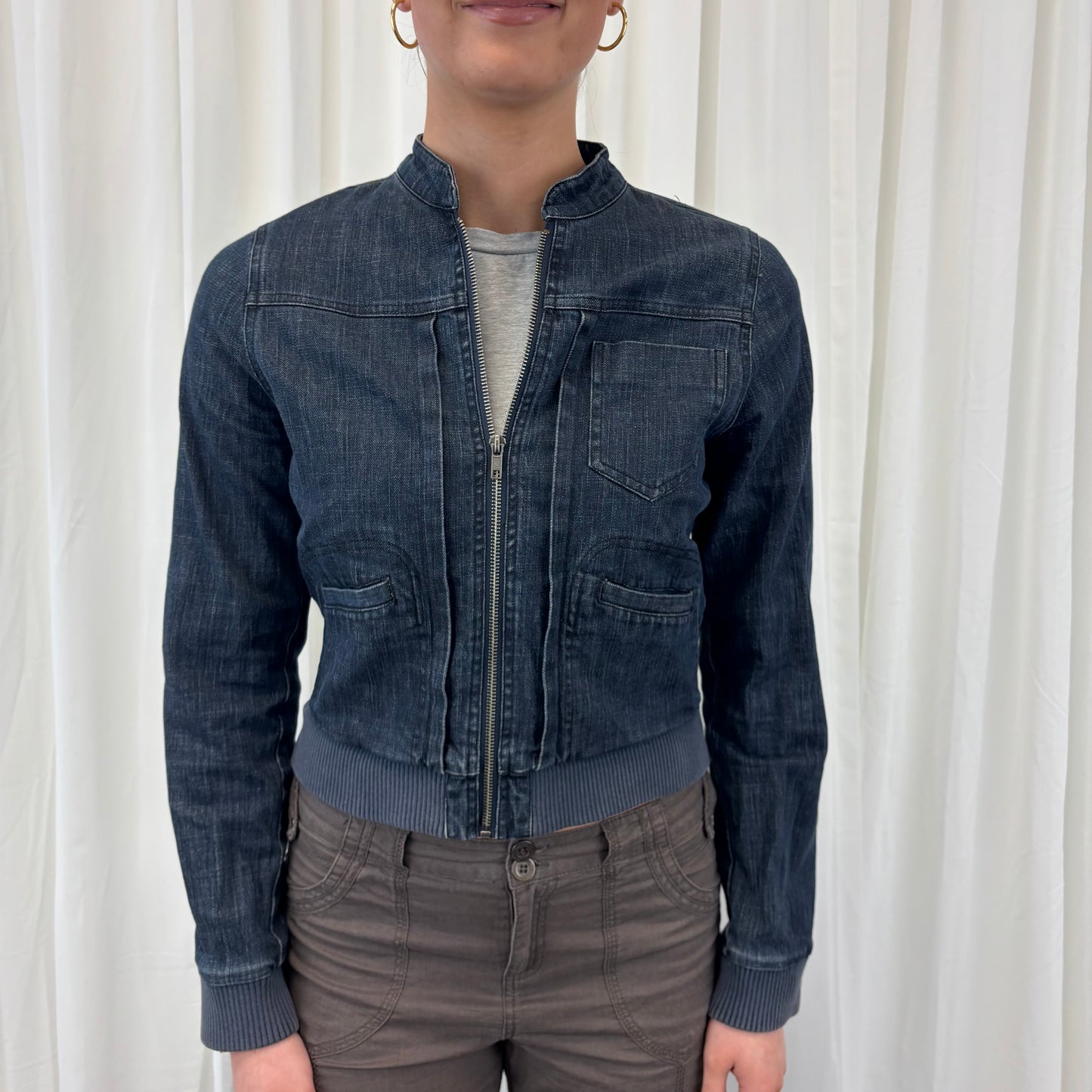 Y2K Dark Denim Bomber Jacket