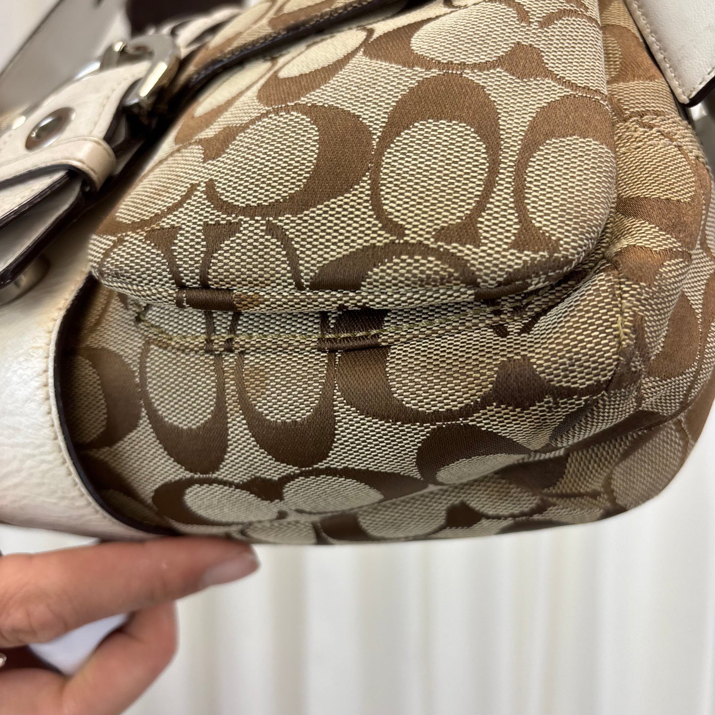 Coach Signature Double Pocket Soho Bag with White Leather