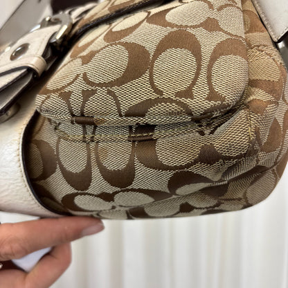 Coach Signature Double Pocket Soho Bag with White Leather