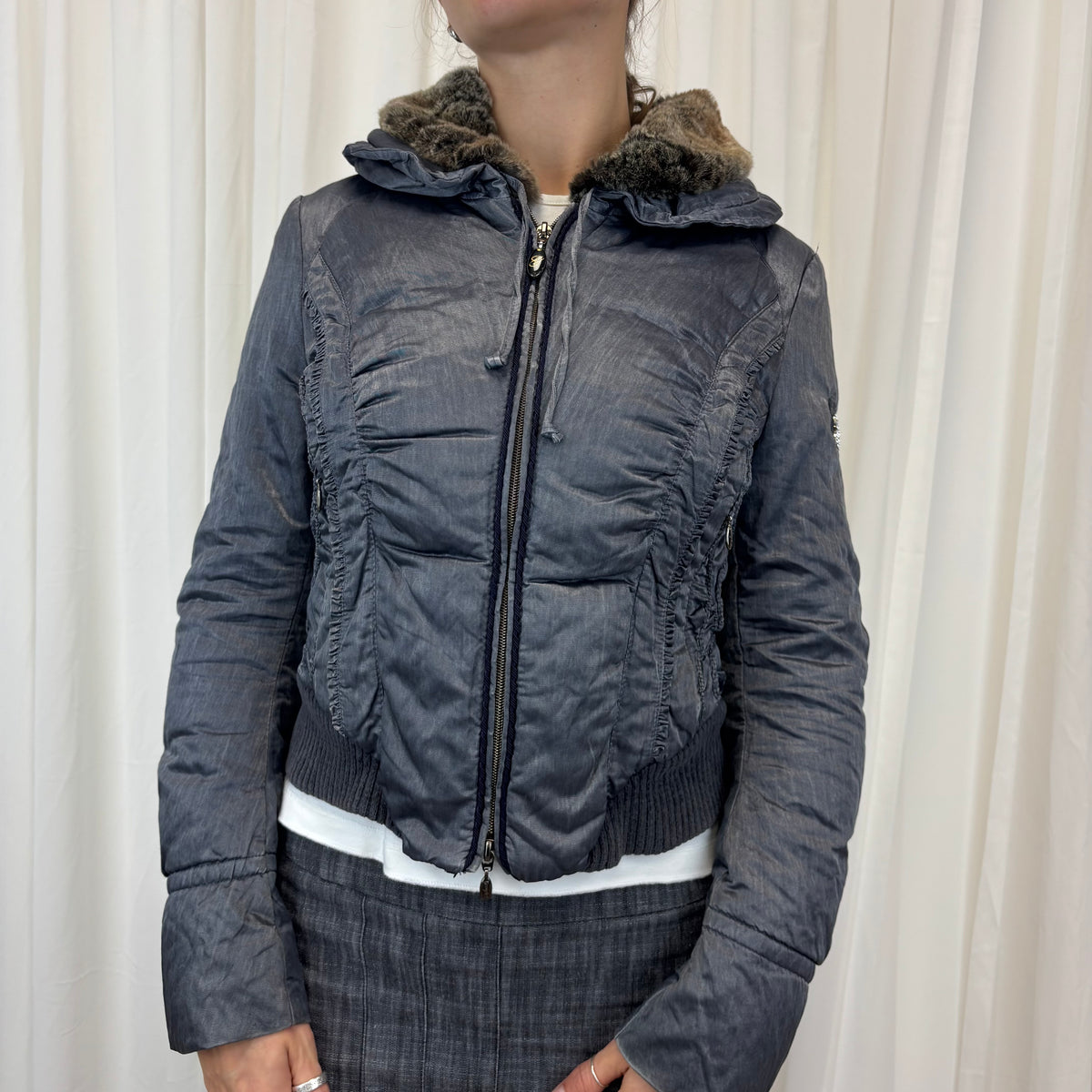 Quilted Fur Trim Puffer Dual Zip  | Size M