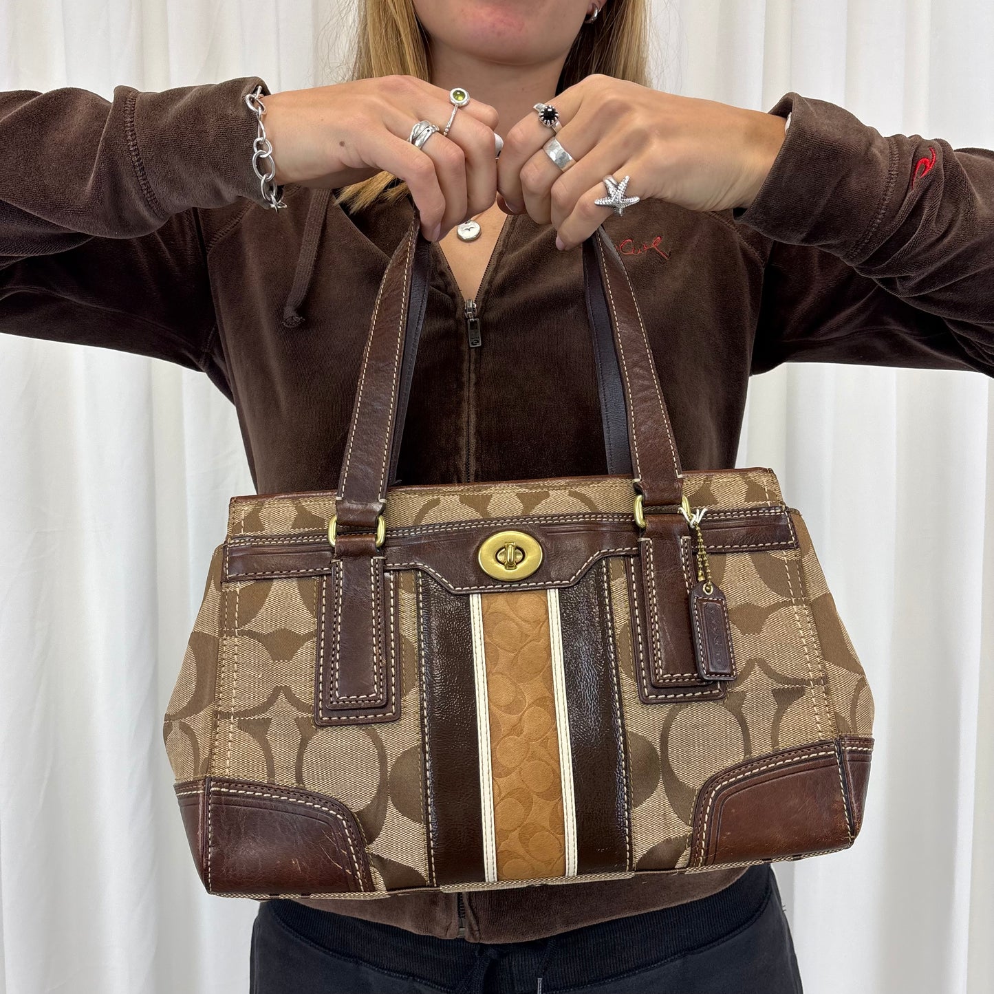 Coach Signature Stripe Satchel