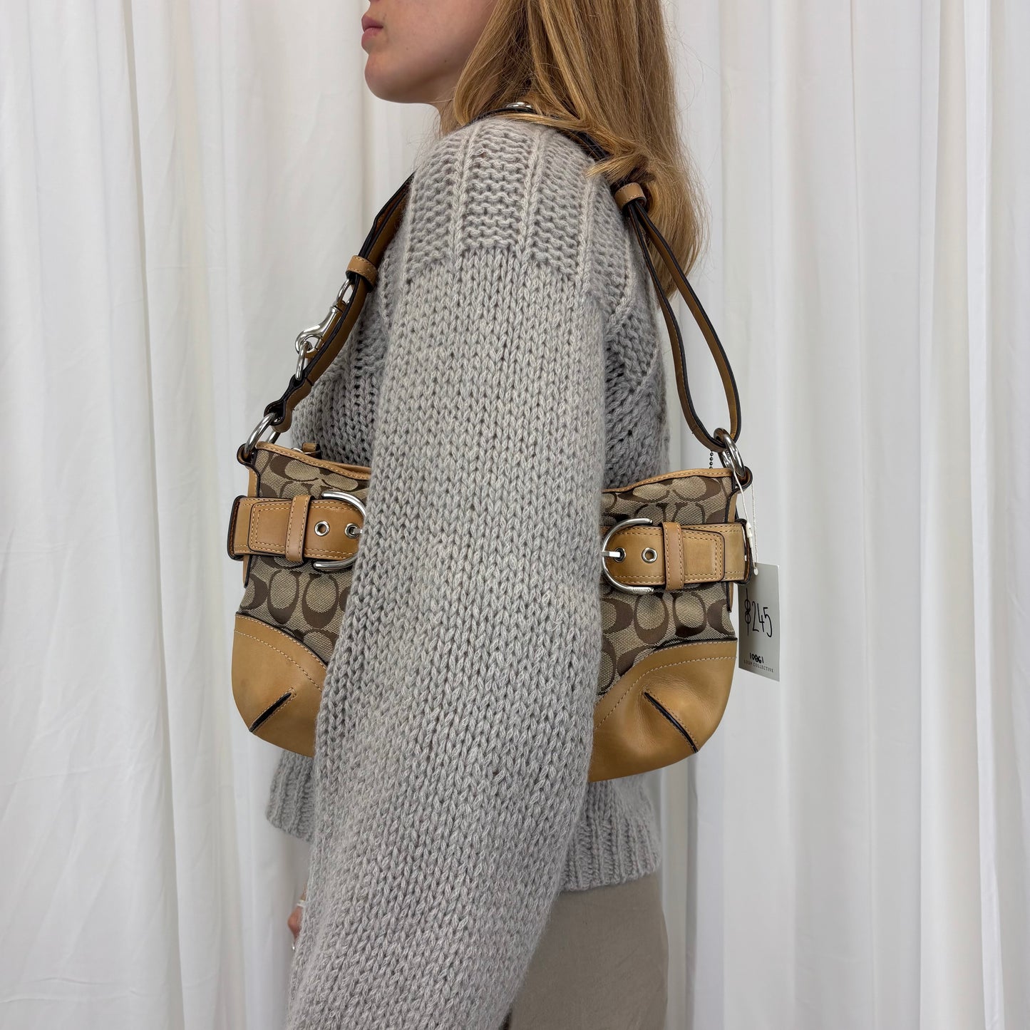 Coach Signature East West Buckle 2-Way Bag Tan