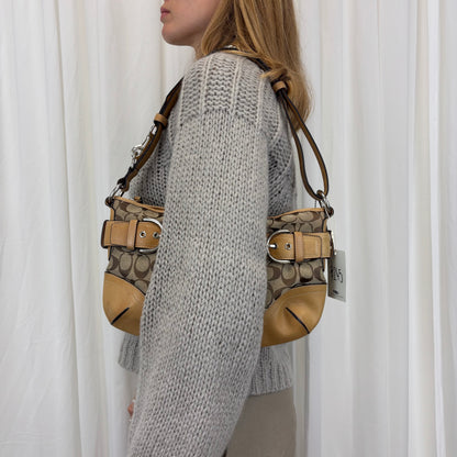 Coach Signature East West Buckle 2-Way Bag Tan