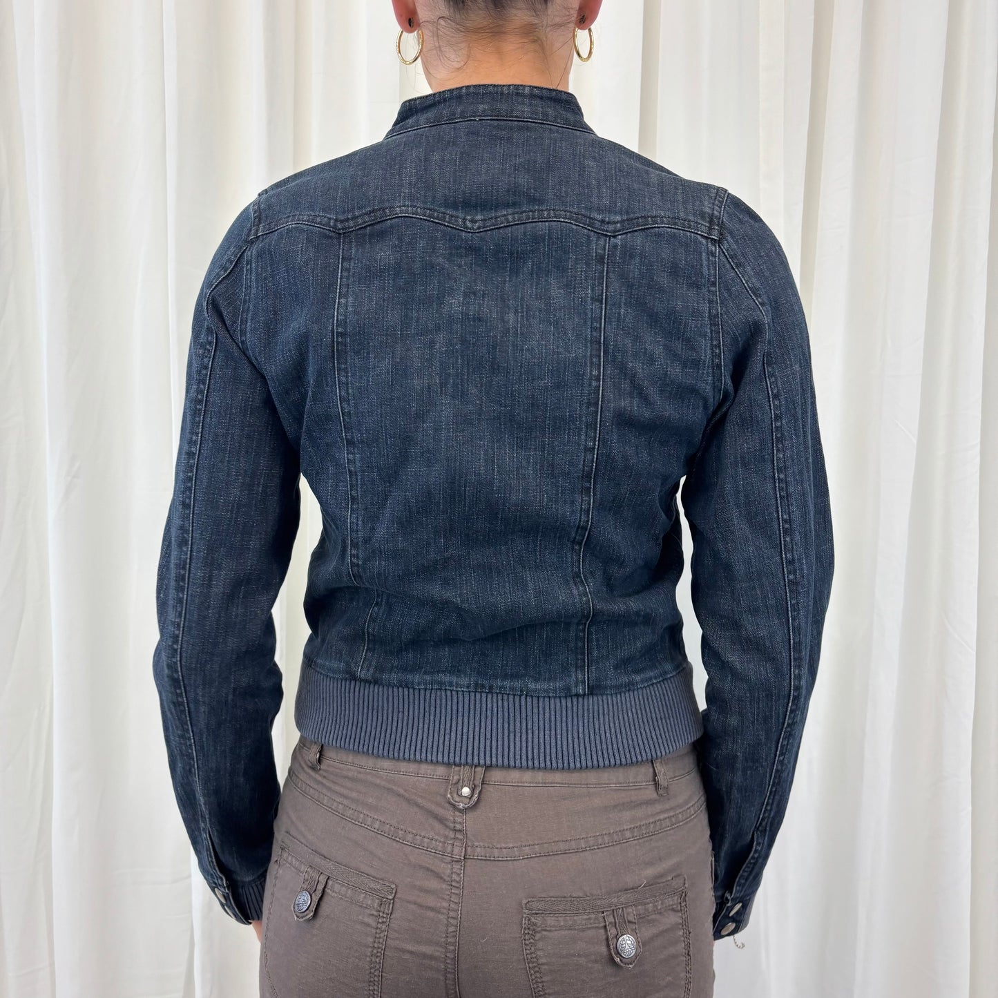 Y2K Dark Denim Bomber Jacket