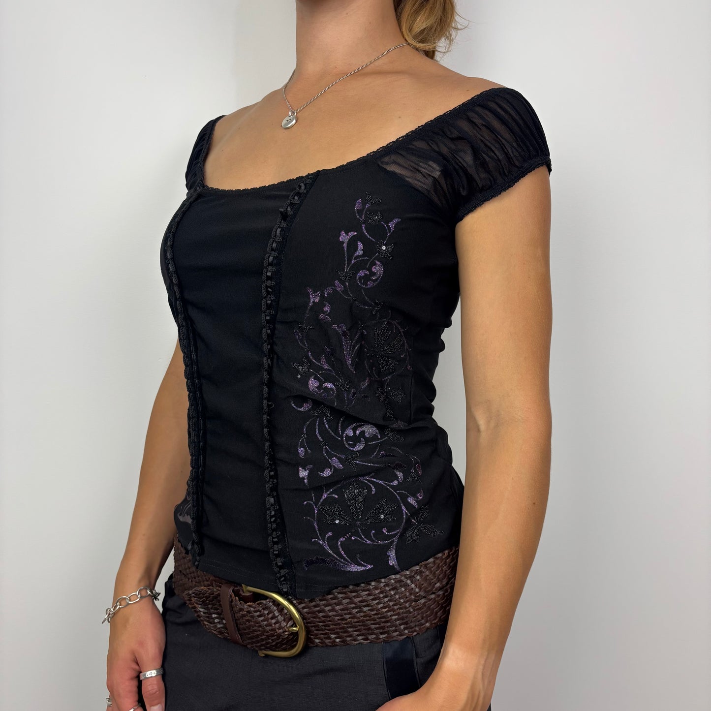 Cap Sleeve Top with Beaded Details
