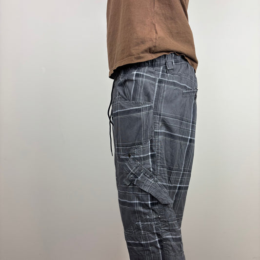 Grey Plaid Cargos Adjustable Waist  | Size S-L