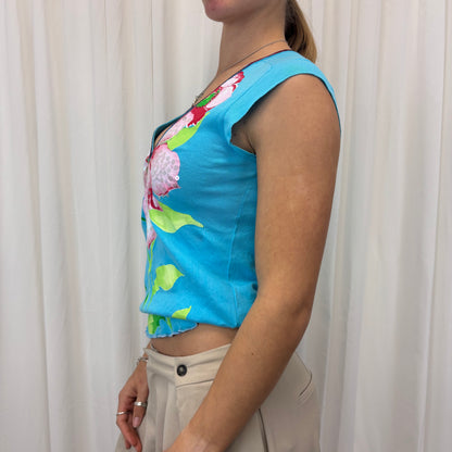 Sequin Flower V Neck Baby Tee