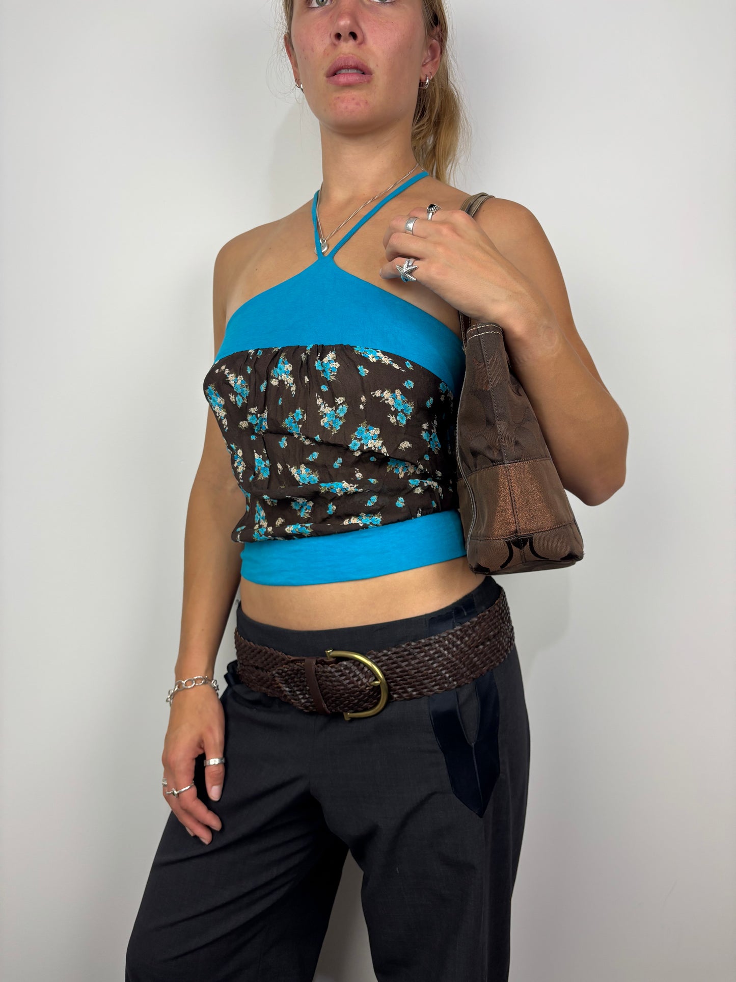 Blue and Brown Floral Halter