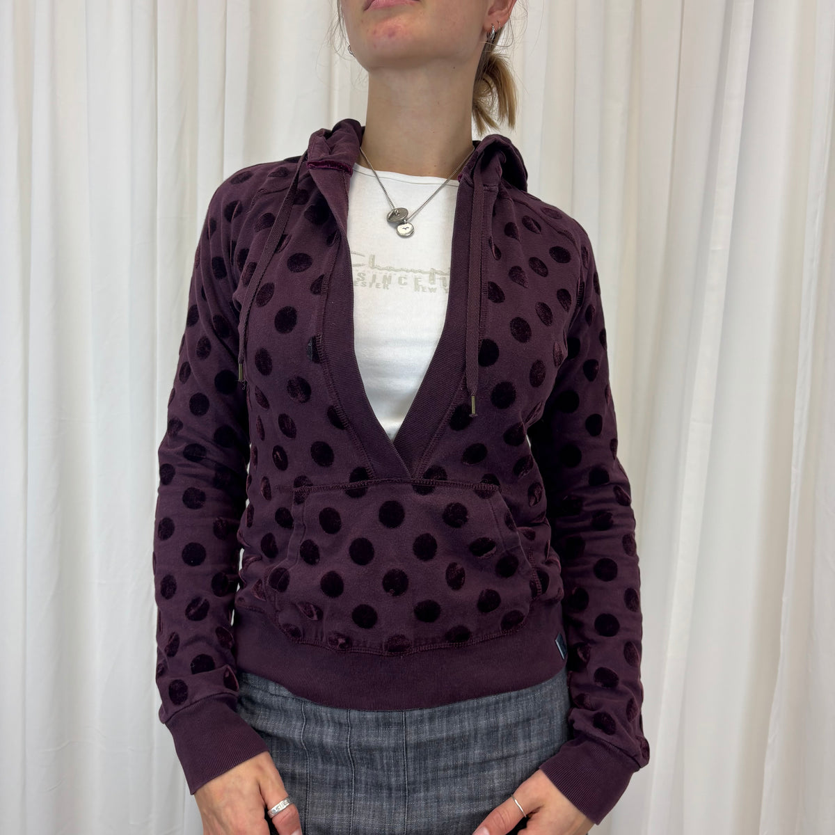 Polka Dot V-neck Hoodie | Size L