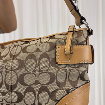 Coach Signature East West Buckle 2-Way Bag Tan