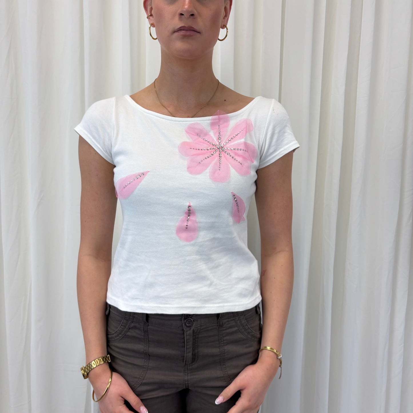 Boat Neck Floral Baby Tee