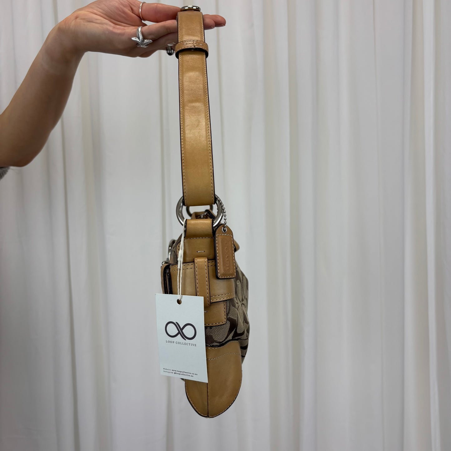 Coach Signature East West Buckle 2-Way Bag Tan