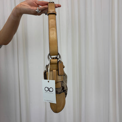 Coach Signature East West Buckle 2-Way Bag Tan