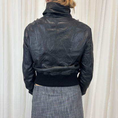Funnel Neck Italian Leather Bomber | Size M