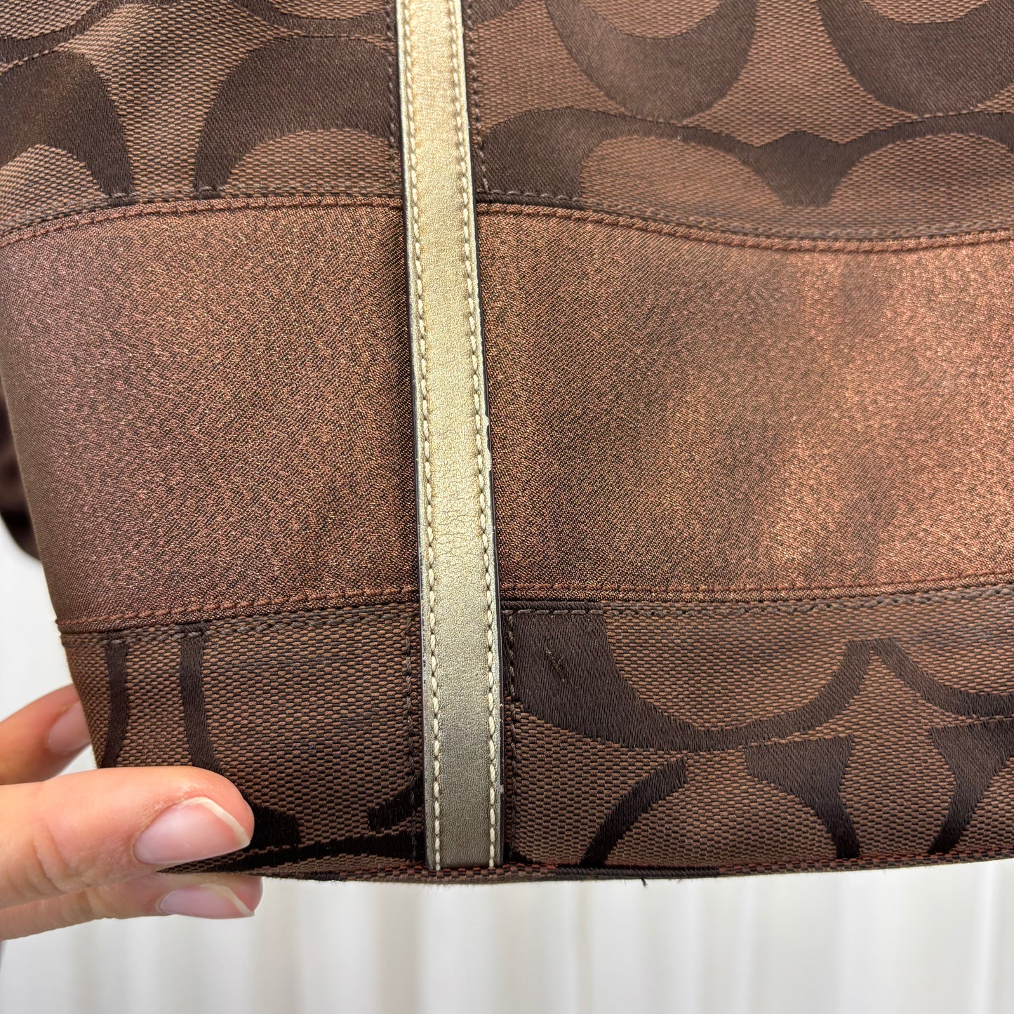 Coach Signature Stripe Brown Tote Bag
