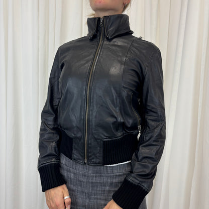 Funnel Neck Italian Leather Bomber | Size M