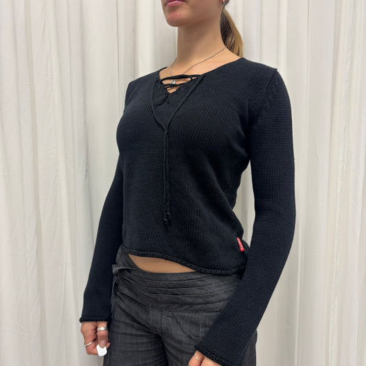 2000s Black V-Neck Knit