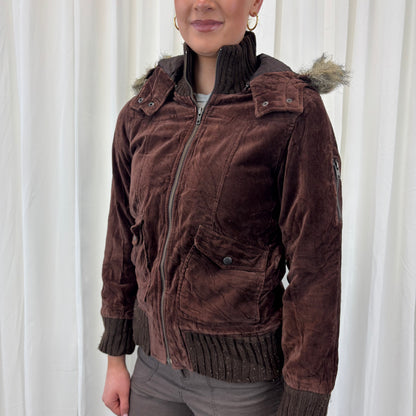 Velour Zip Up with Fur Hood