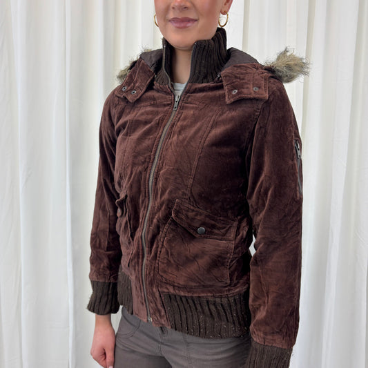 Velour Zip Up with Fur Hood