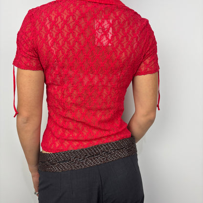 Red Sheer Zip-up Blouse