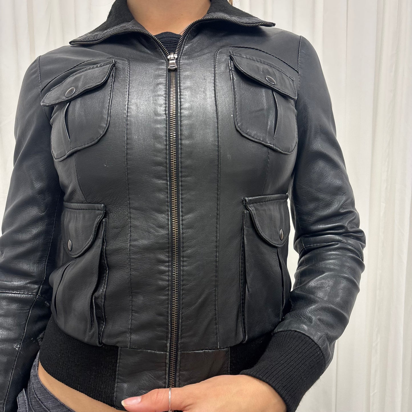 Italian 2000s Bomber Leather Jacket