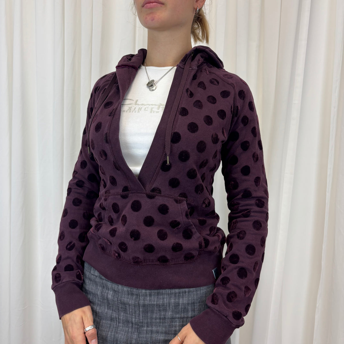 Polka Dot V-neck Hoodie | Size L