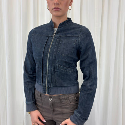Y2K Dark Denim Bomber Jacket