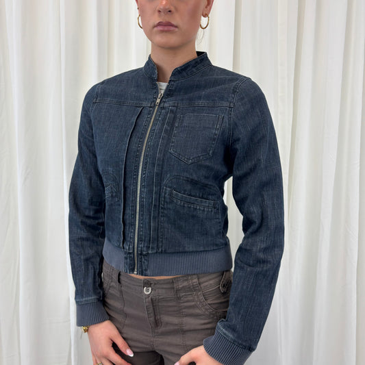 Y2K Dark Denim Bomber Jacket