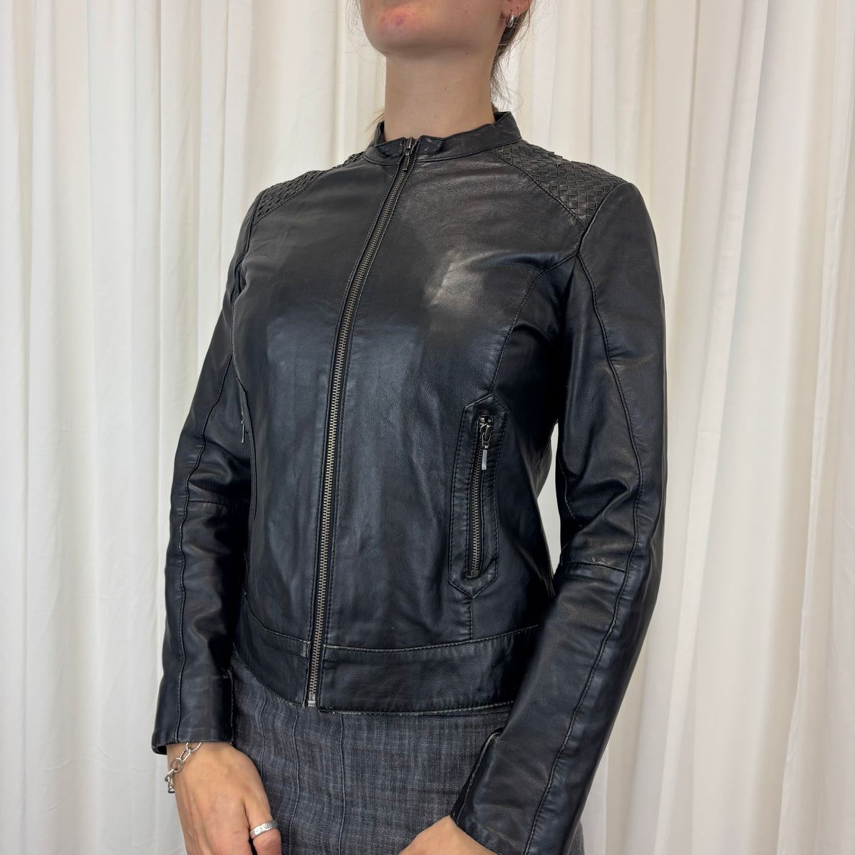 Italian Woven Leather Jacket | Size S-M