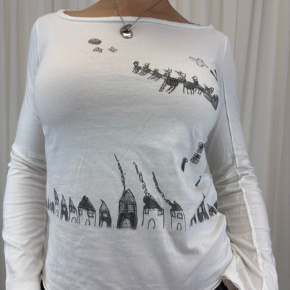Boat Neck Graphic Long Sleeve | Size S-M