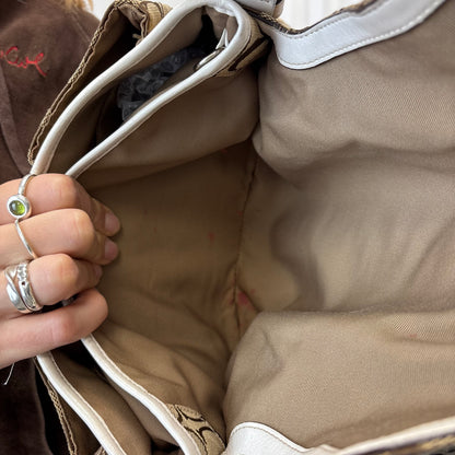 Coach Signature Double Pocket Soho Bag with White Leather