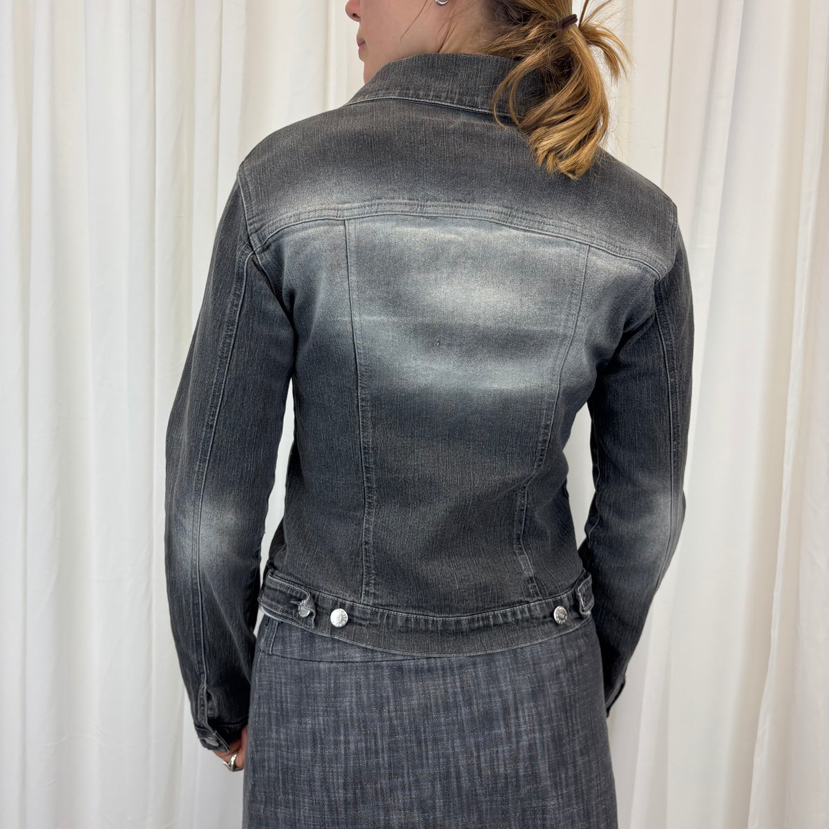 Grey Zip Up Denim Jacket | Size M