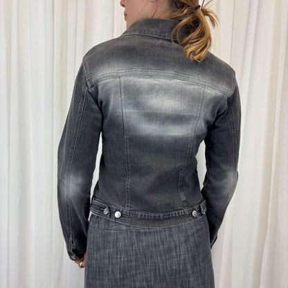 Grey Zip Up Denim Jacket | Size M