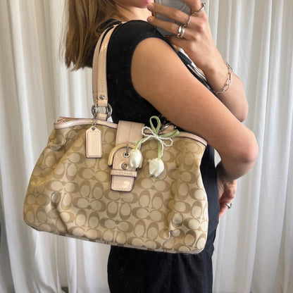 Coach Signature Soho Tote Bag Pink Leather