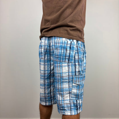 Blue Plaid Cargos Adjustable Waist | Size XS-L