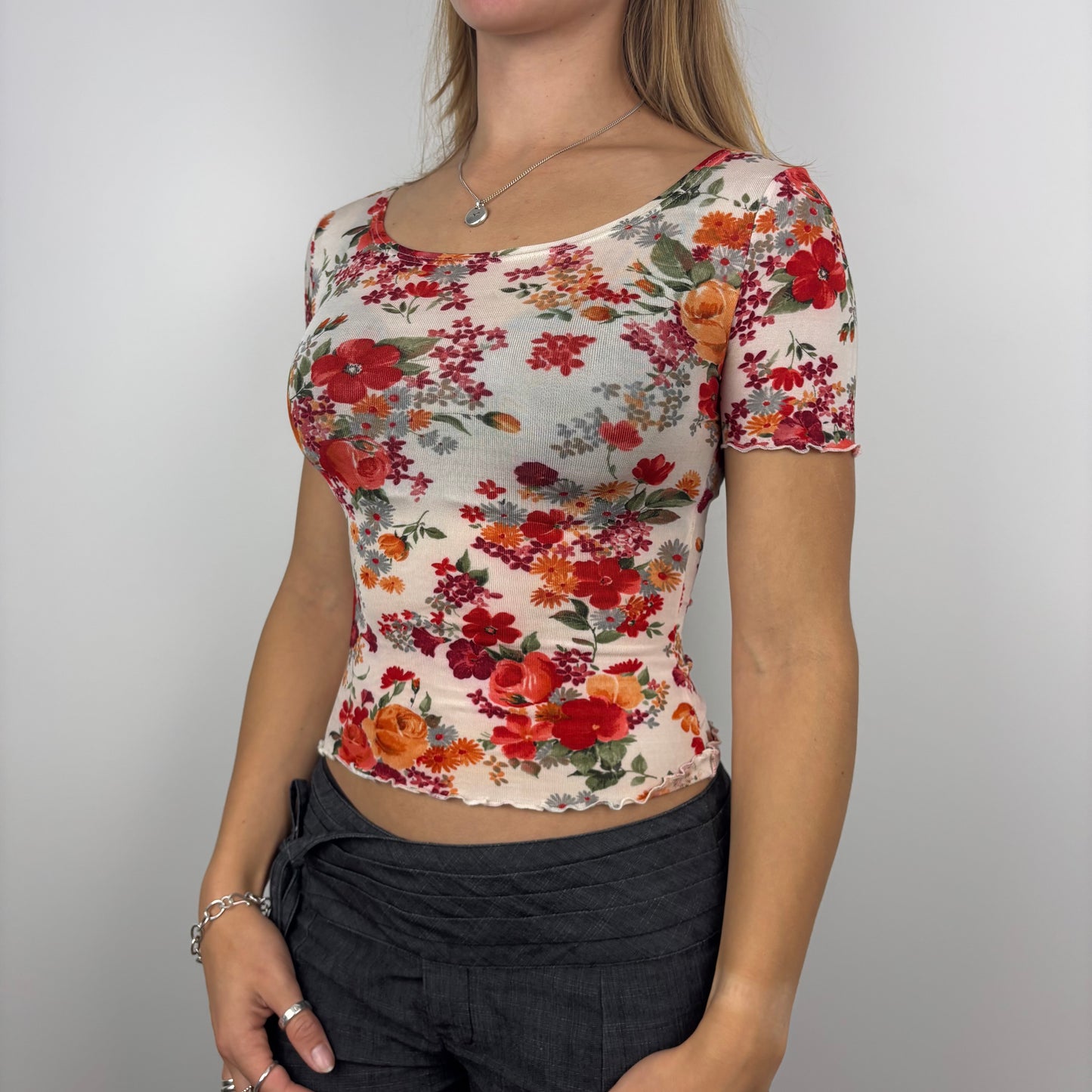 Mesh Floral Boatneck Tee