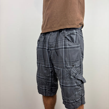 Grey Plaid Cargos Adjustable Waist  | Size S-L