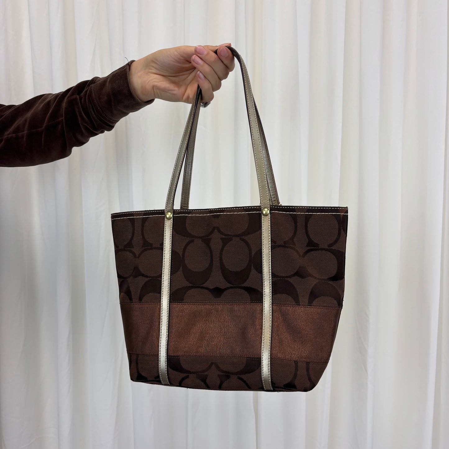 Coach Signature Stripe Brown Tote Bag