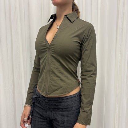 Olive Two-Way Zip Shirt