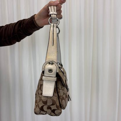 Coach Signature Double Pocket Soho Bag with White Leather
