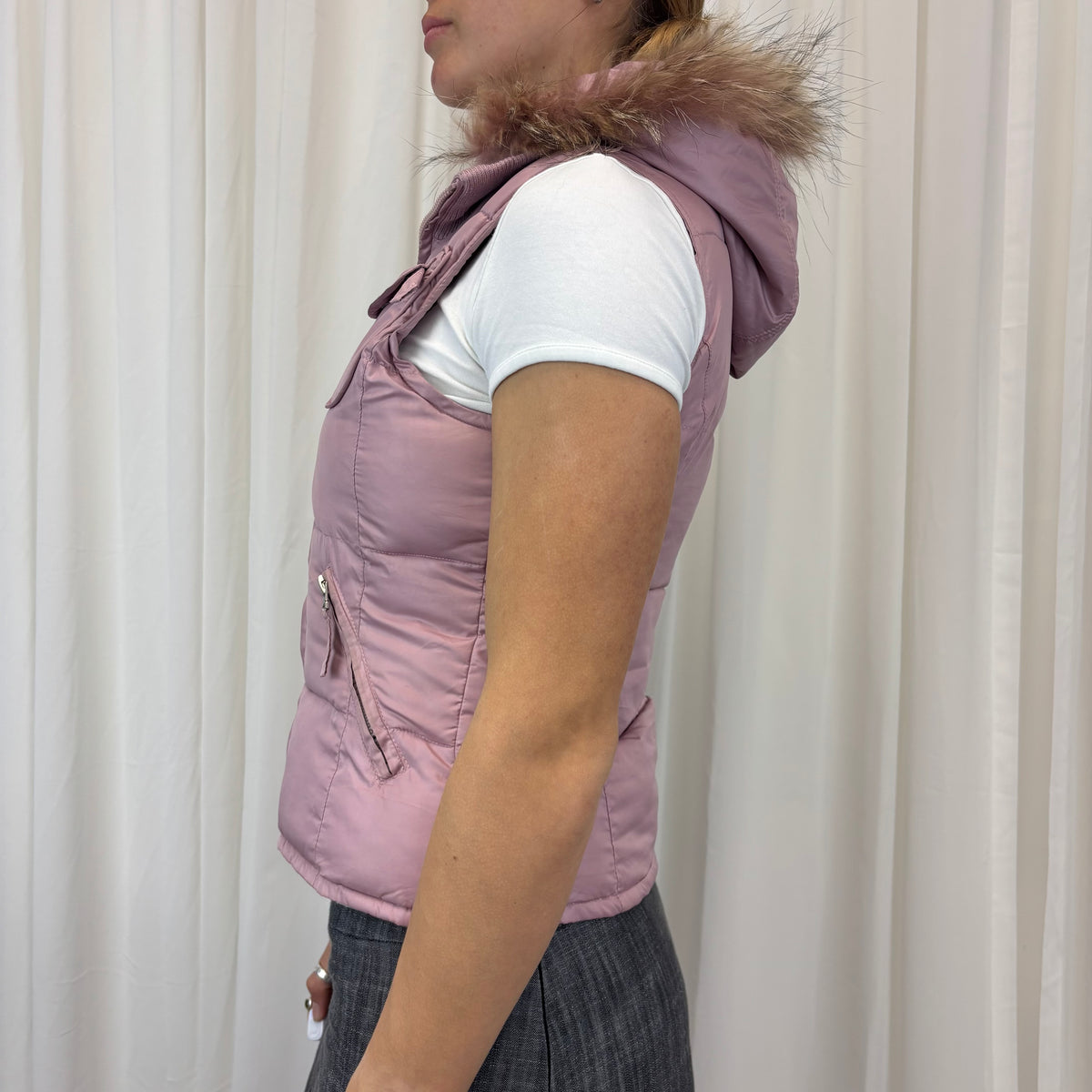 Fur Hood Puffer Vest | Size S-M