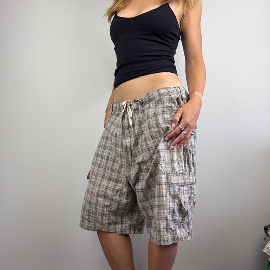 Neutral Baggy Plaid Shorts