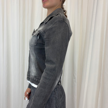 Grey Zip Up Denim Jacket | Size M
