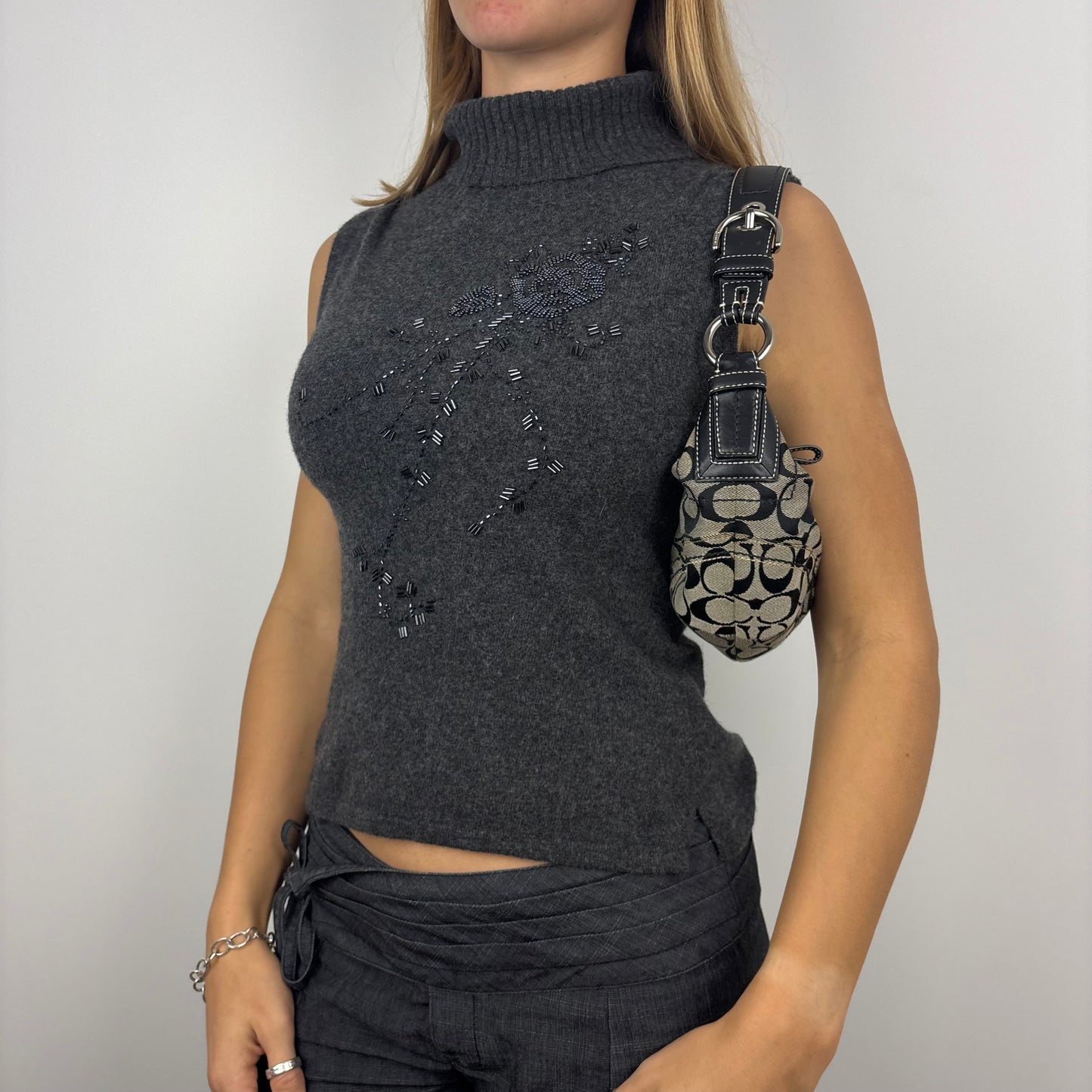 Italian Beaded Highneck Vest