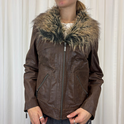 Faux Fur Leather Jacket | Size M-L