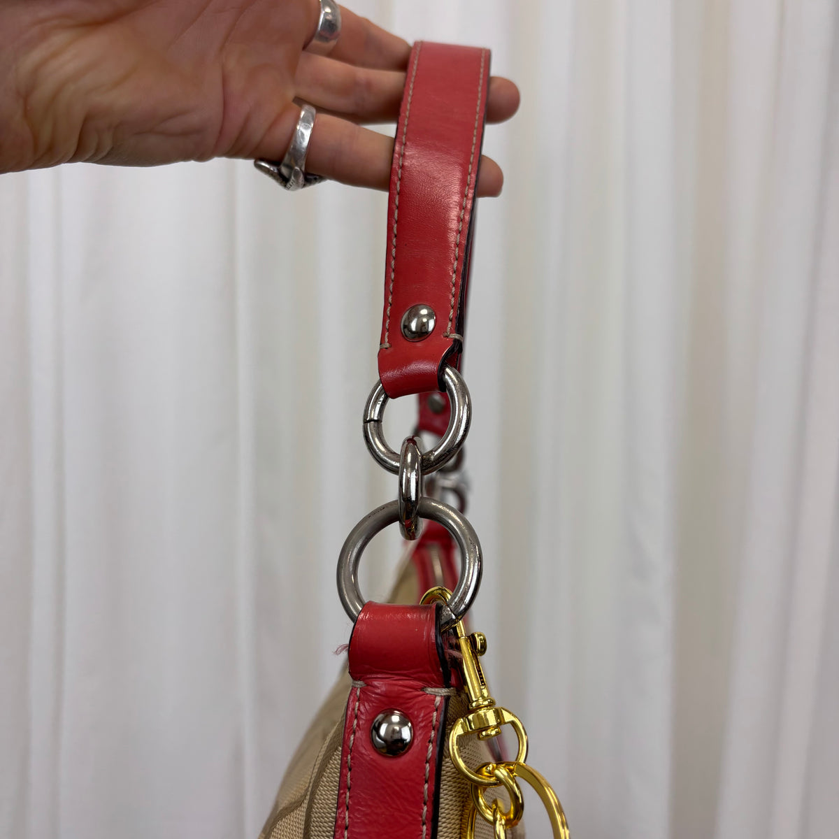 Coach Signature Stripe Demi Pink Two-Way Bag