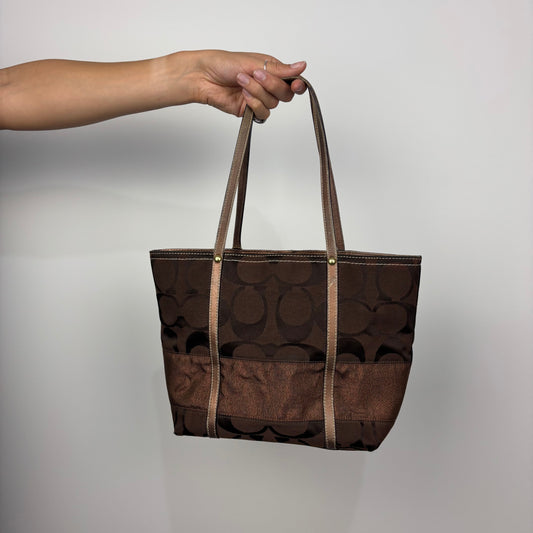 Coach Signature Stripe Tote Bag in Brown
