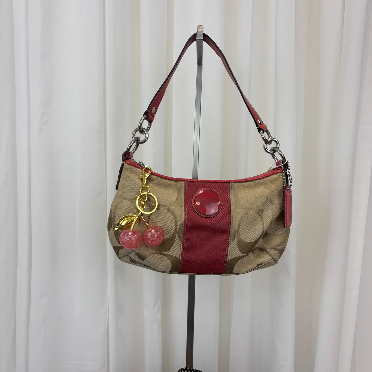 Coach Signature Stripe Demi Pink Two-Way Bag