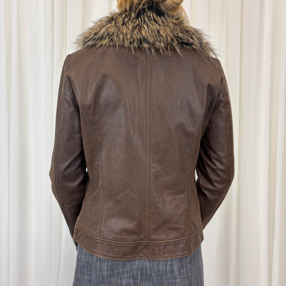Faux Fur Leather Jacket | Size M-L