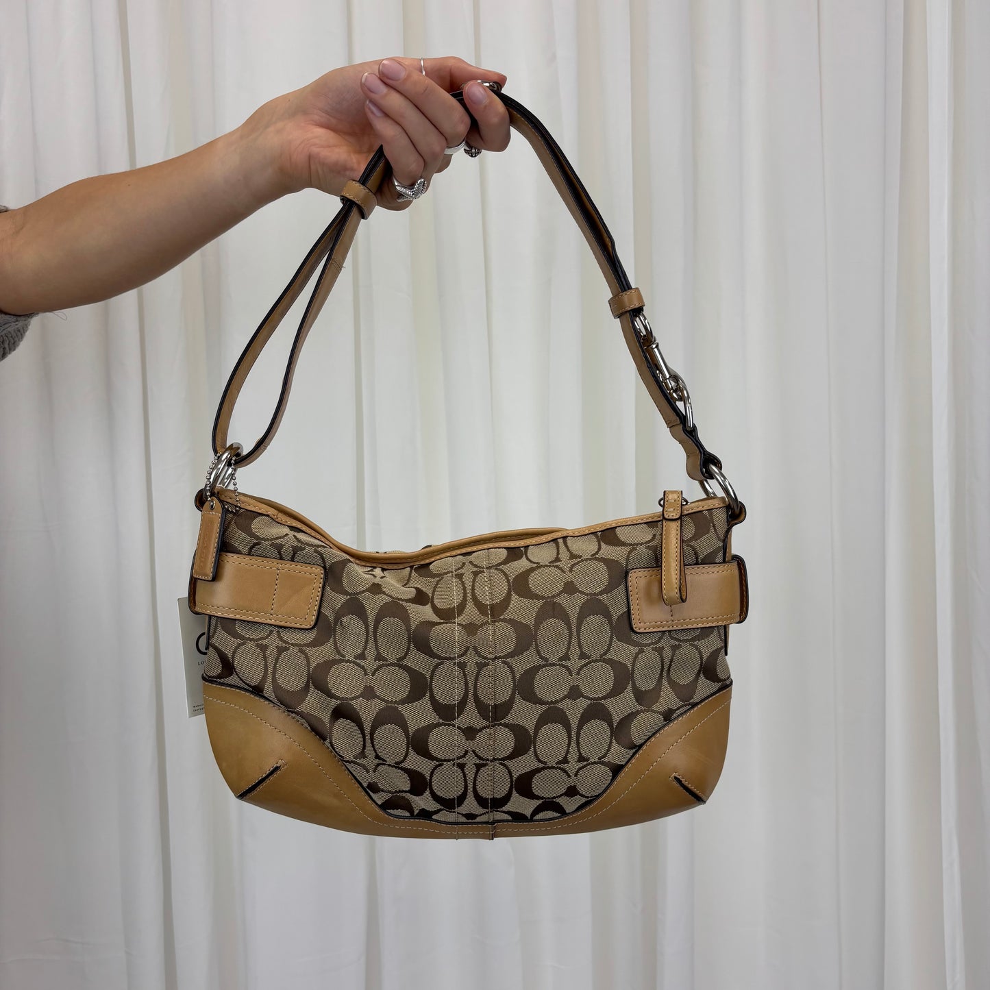 Coach Signature East West Buckle 2-Way Bag Tan